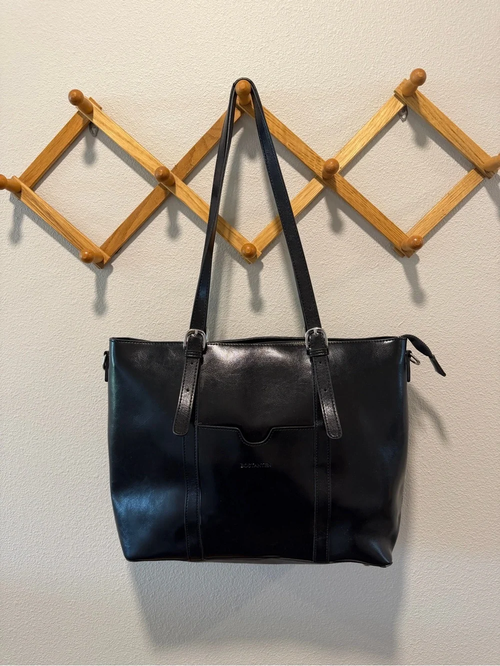 Bostanten Carol Women Work Tote Bag 15.6'' Laptop Black Leather